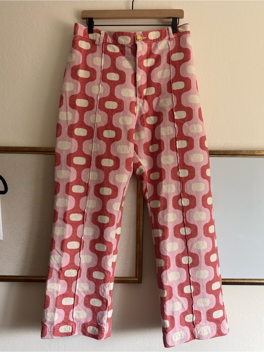 Big Bud Press Pink tile Jacquard western Wide Leg Pants *rare*
